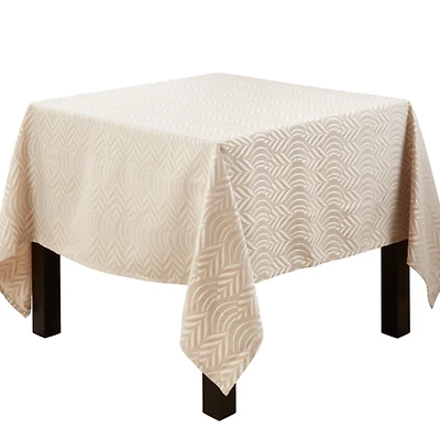 Beige Jacquard Leaf Tablecloth, 72 in.