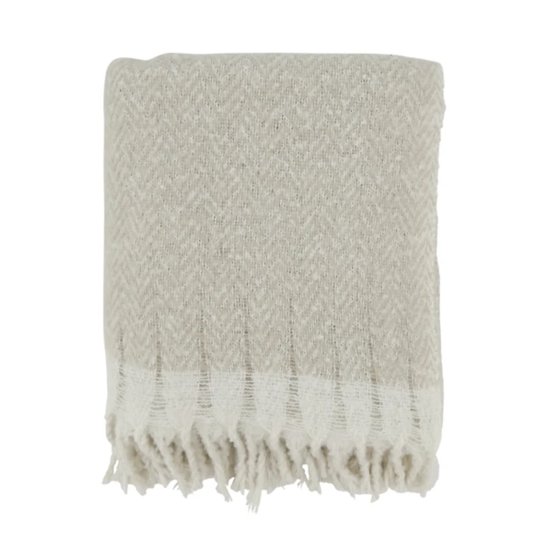 Natural Herringbone Faux Mohair Throw