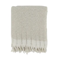 Natural Herringbone Faux Mohair Throw