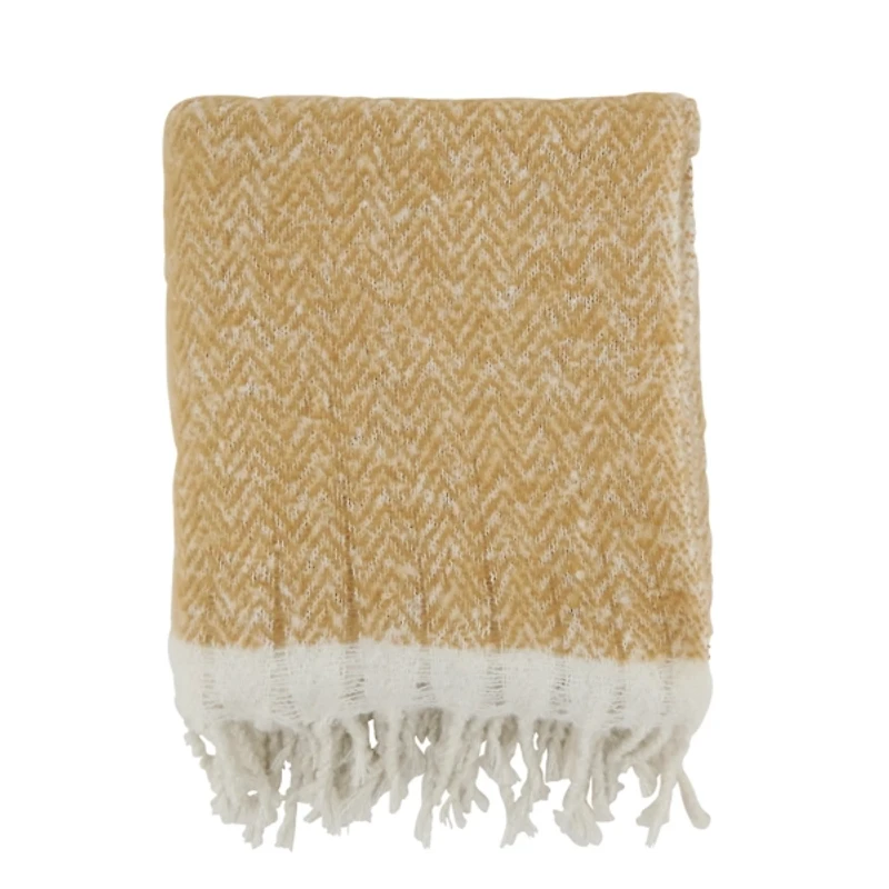 Tan Herringbone Faux Mohair Throw