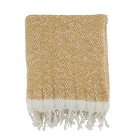 Tan Herringbone Faux Mohair Throw