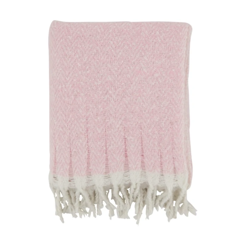 Pink Herringbone Faux Mohair Throw