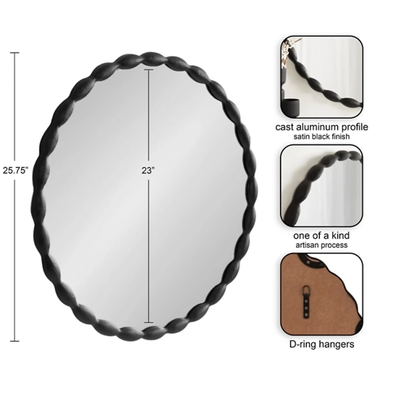 Black Metal Scalloped Round Wall Mirror