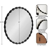 Black Metal Scalloped Round Wall Mirror