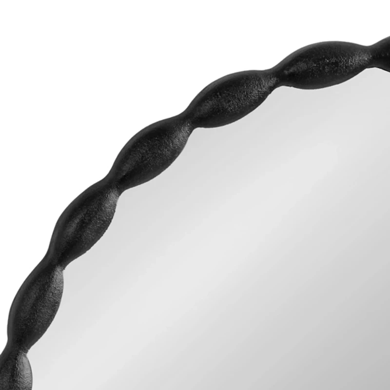 Black Metal Scalloped Round Wall Mirror