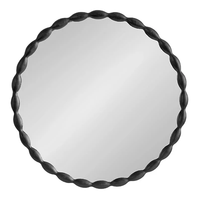 Black Metal Scalloped Round Wall Mirror