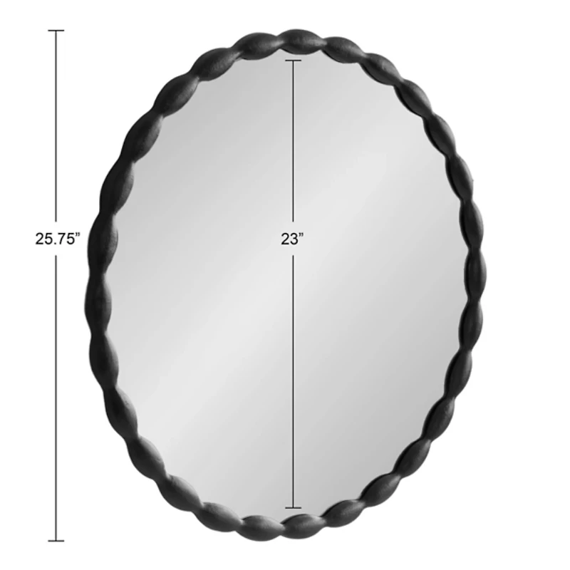 Black Metal Scalloped Round Wall Mirror