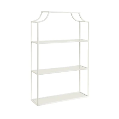 White Metal Scalloped 3-Tier Glass Wall Shelf