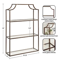 Bronze Metal Scalloped 3-Tier Glass Wall Shelf