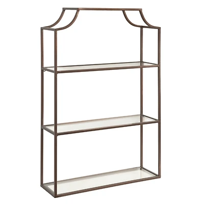Bronze Metal Scalloped 3-Tier Glass Wall Shelf