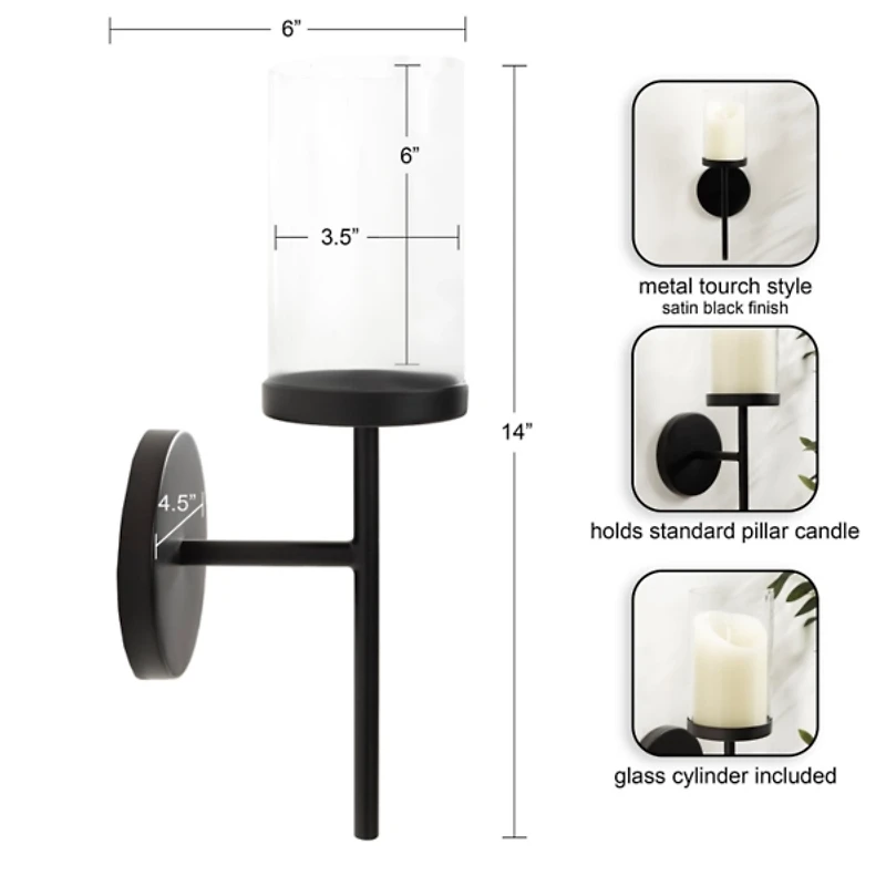 Black Metal Modern Torch Wall Sconce