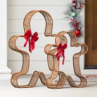 Rattan Gingerbread Men Outdoor Statues, Set of 2
