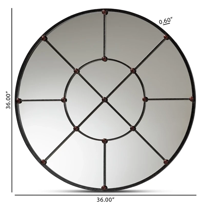 Black Metal Round Geometric Pane Wall Mirror