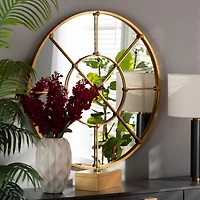 Gold Metal Round Geometric Pane Wall Mirror