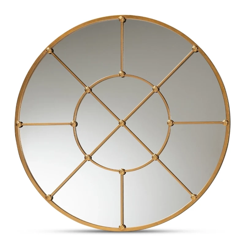 Gold Metal Round Geometric Pane Wall Mirror