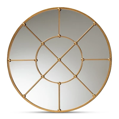Gold Metal Round Geometric Pane Wall Mirror