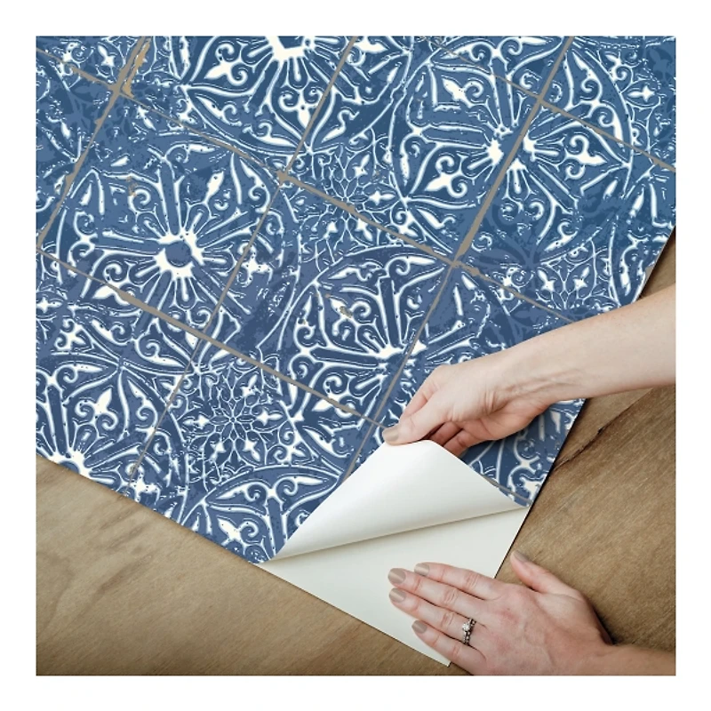Blue Provincial Tiles Peel & Stick Wallpaper