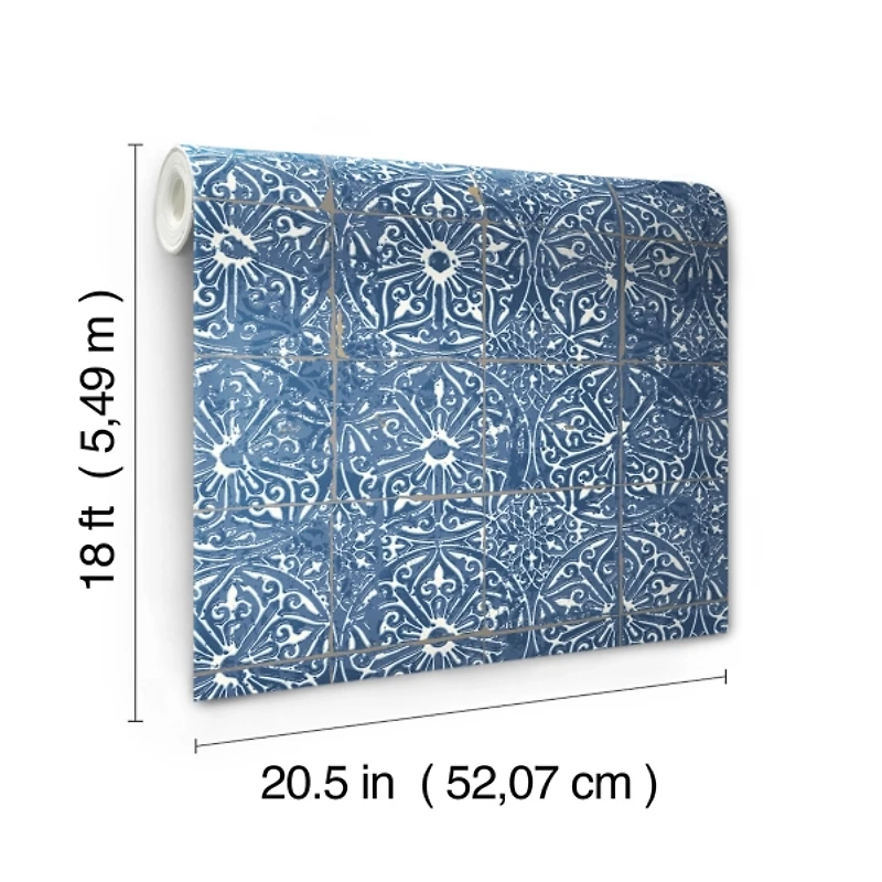 Blue Provincial Tiles Peel & Stick Wallpaper