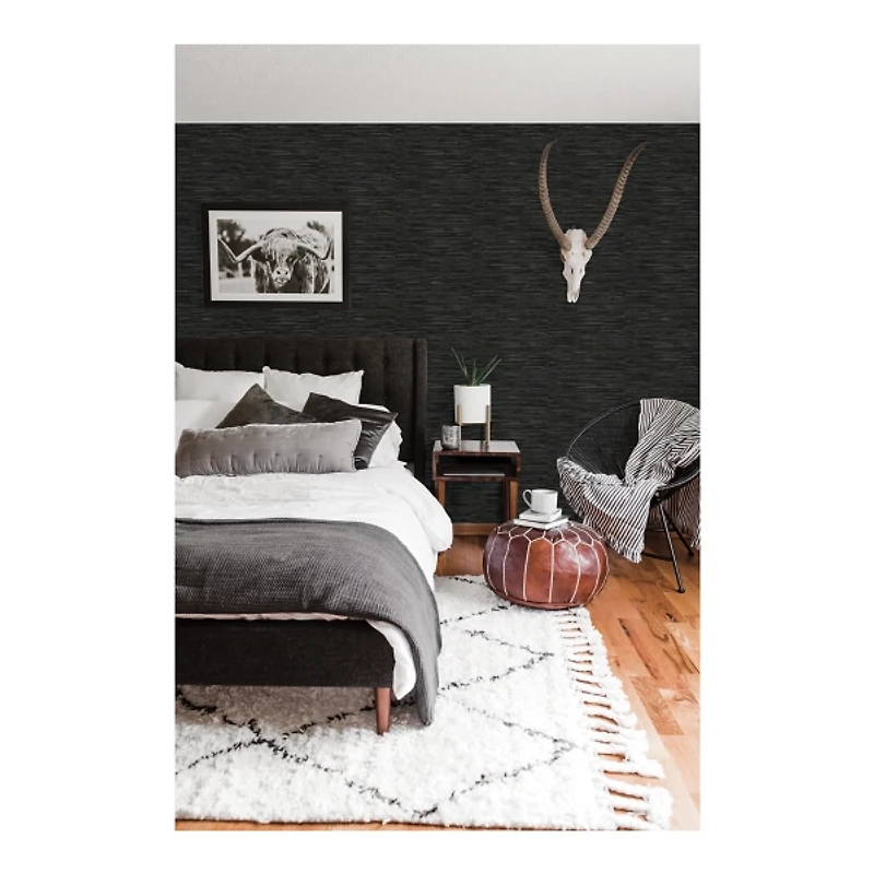 Black Textured Grassweave Peel & Stick Wallpaper