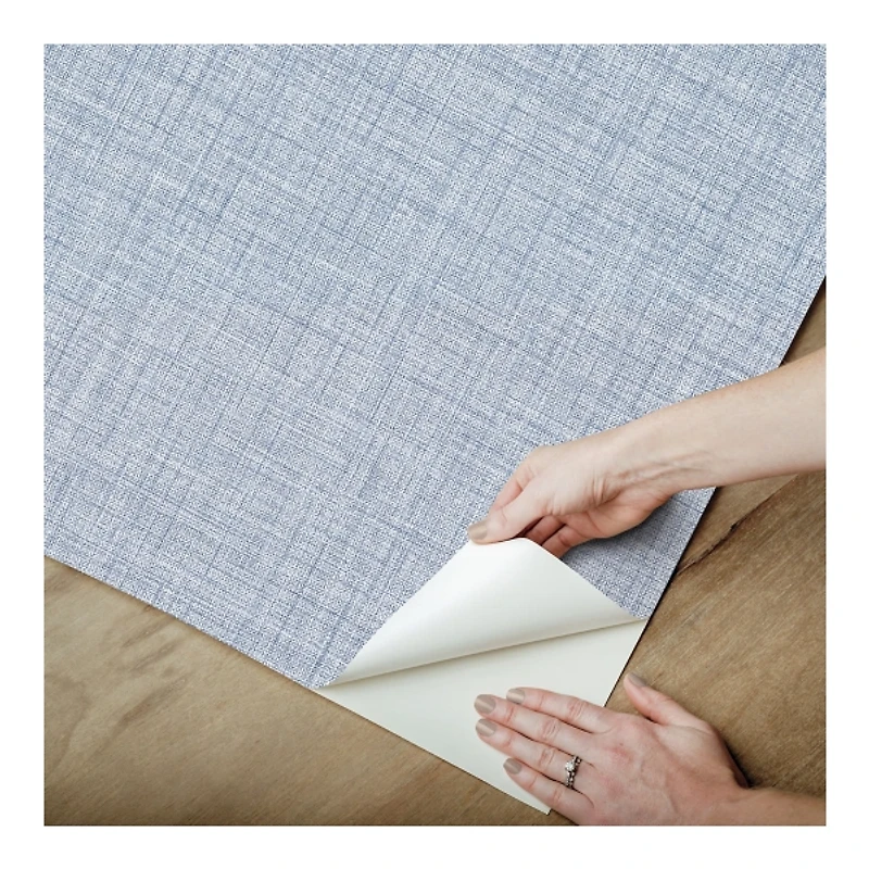 Blue Textured Faux Fabric Peel & Stick Wallpaper