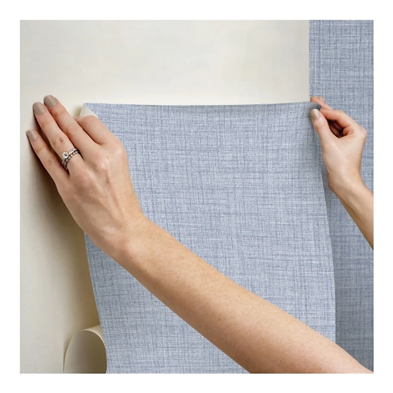 Blue Textured Faux Fabric Peel & Stick Wallpaper