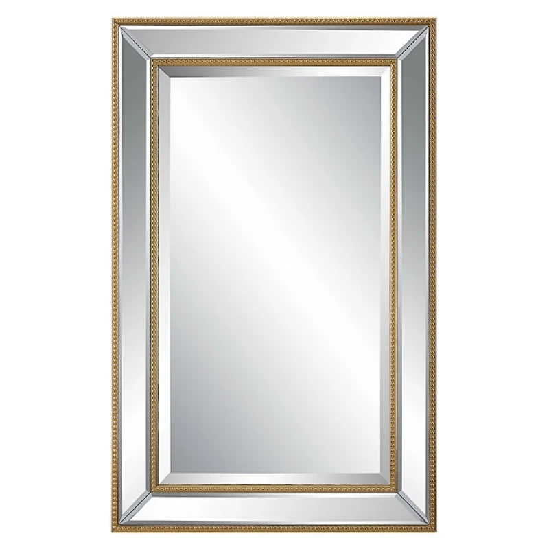 Gold Beaded Double Frame Beveled Wall Mirror