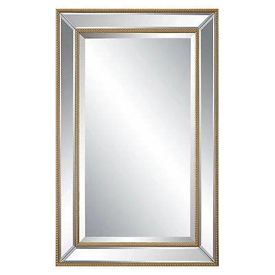 Gold Beaded Double Frame Beveled Wall Mirror