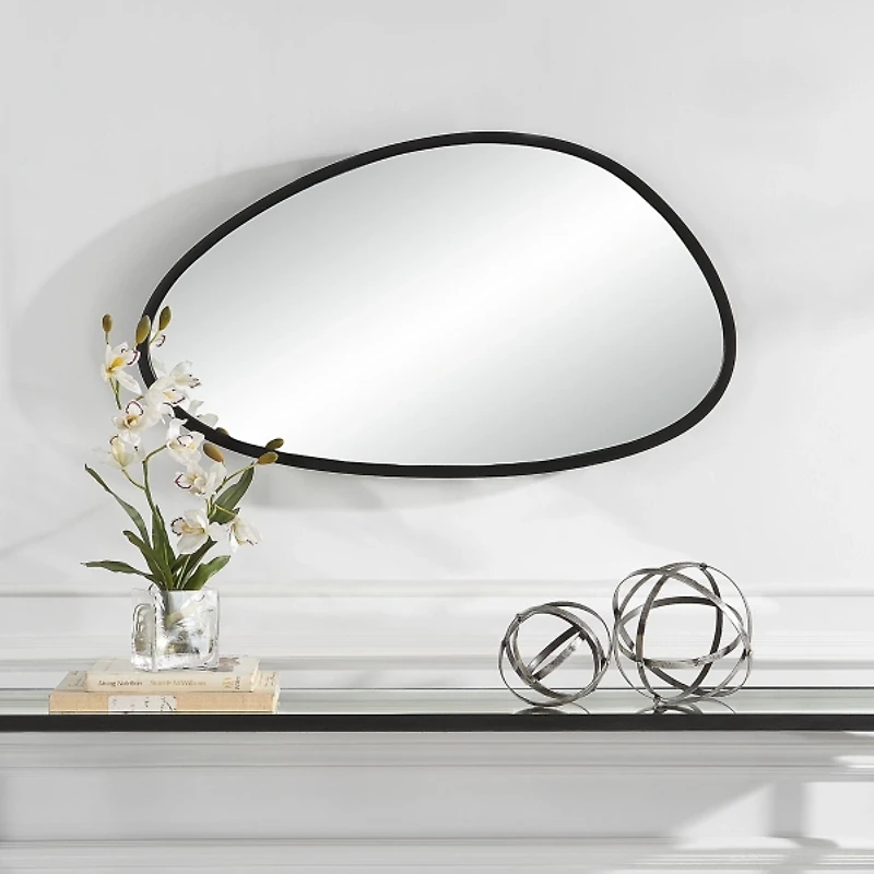 Matte Black Modern Asymmetrical Wall Mirror