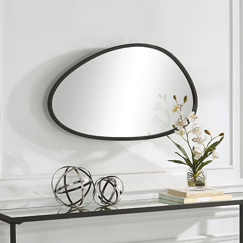 Matte Black Modern Asymmetrical Wall Mirror