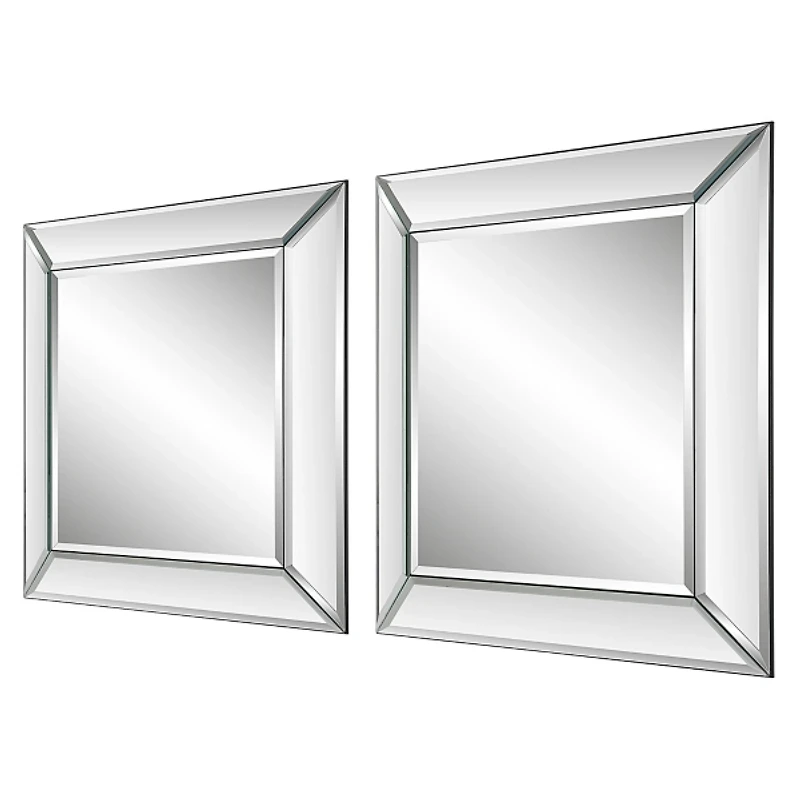 Frameless Beveled Square Mirrors, Set of 2