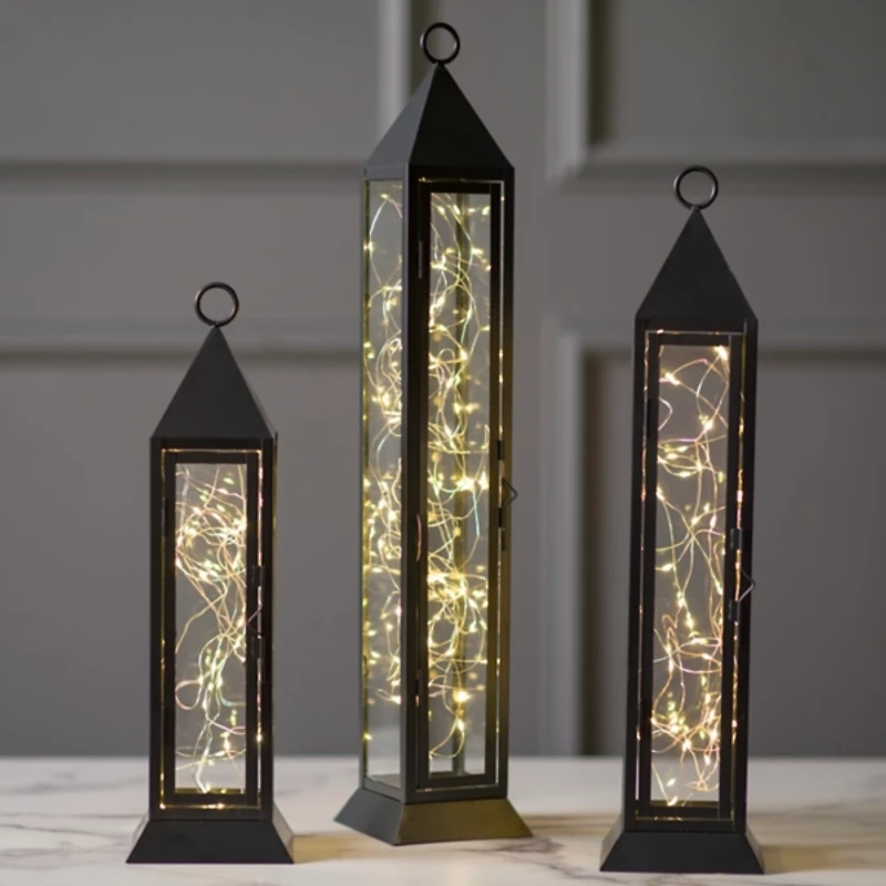 Pre-Lit Black Metal Twinkle Lights Lantern