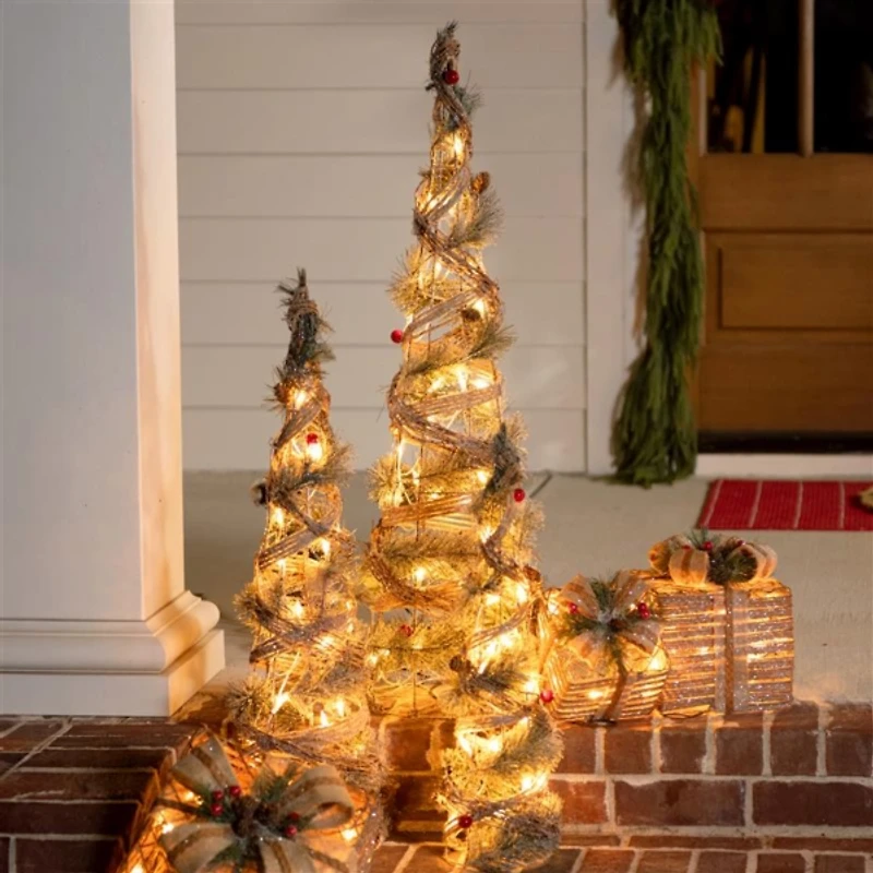 Pre-Lit Braided Burlap Christmas Gift Box