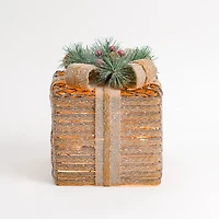 Pre-Lit Braided Burlap Christmas Gift Box