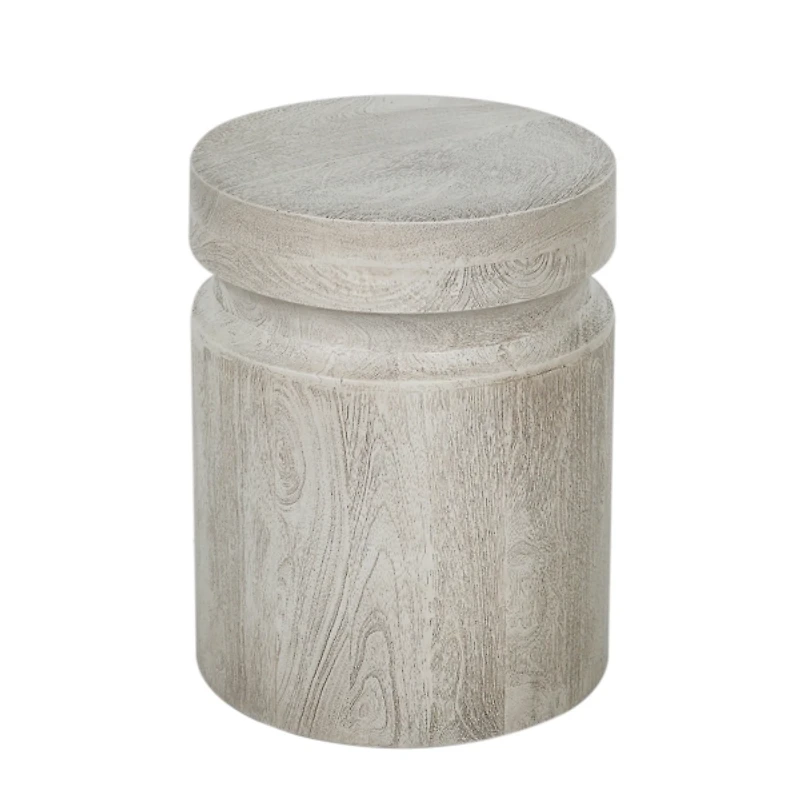 Light Cream Wood Cylinder Accent Table
