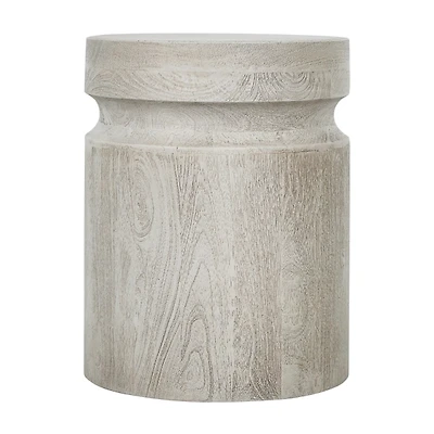 Light Cream Wood Cylinder Accent Table