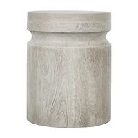 Light Cream Wood Cylinder Accent Table