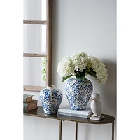 Blue and White Floral Urn Ceramic Vase, 11 in.