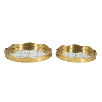 Gold Wavy Mirror Round Decorative Trays, Set of 2