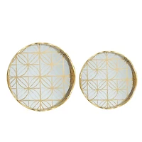 Gold Wavy Mirror Round Decorative Trays, Set of 2
