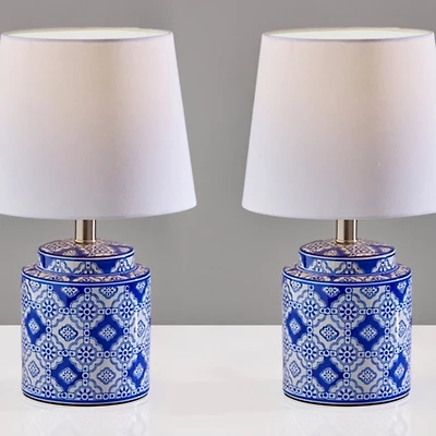 Blue and White Ceramic Table Lamps, Set of 2