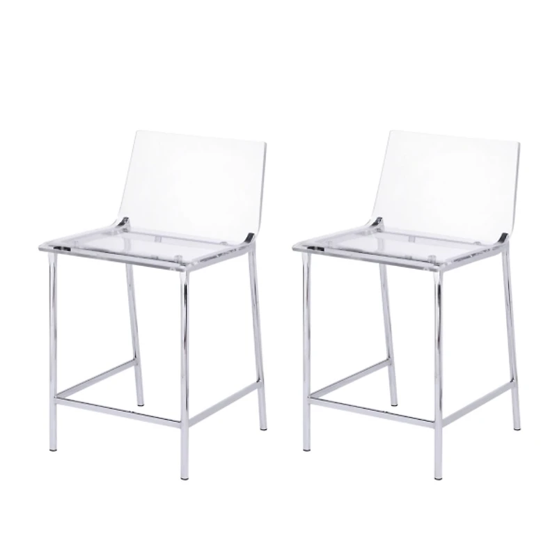 Acrylic and Silver Metal Counter Stools, Set of 2