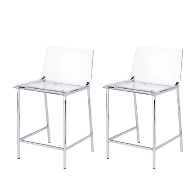Acrylic and Silver Metal Counter Stools, Set of 2