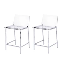Acrylic and Silver Metal Counter Stools, Set of 2