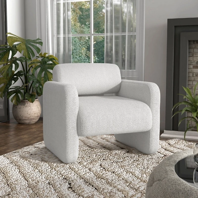 White Boucle Modern Accent Chair