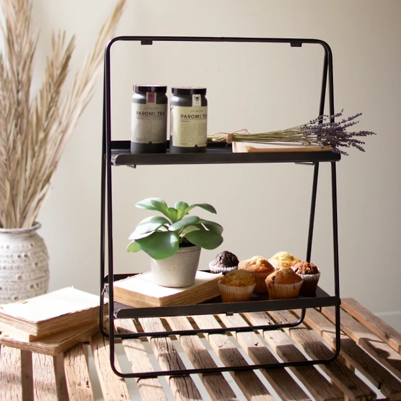 Black Metal 2-Tier Folding Display Rack