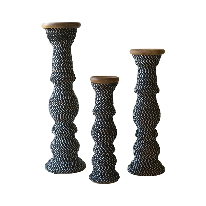 Black and White String Candle Holders, Set of 3