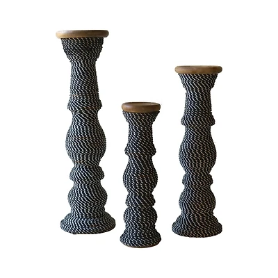 Black and White String Candle Holders, Set of 3