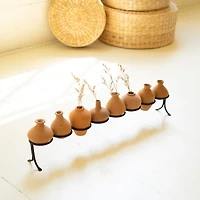 Clay Mini Vases with Iron Base, Set of 9