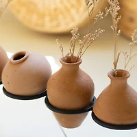 Clay Mini Vases with Iron Base, Set of 9