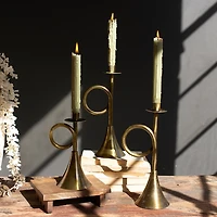 Brass Trumpet Taper Candle Holders, Set of 3
